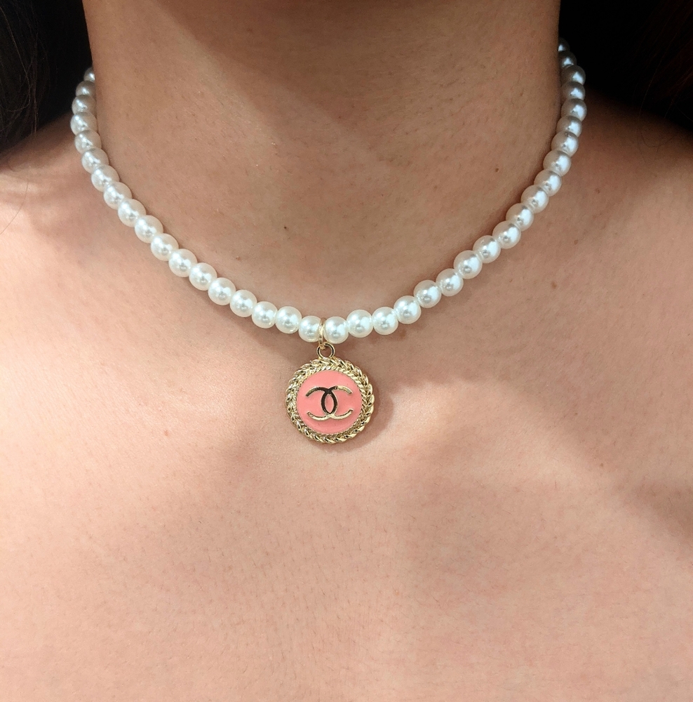 Reworked 100% Authentic Pink Chanel Button choker